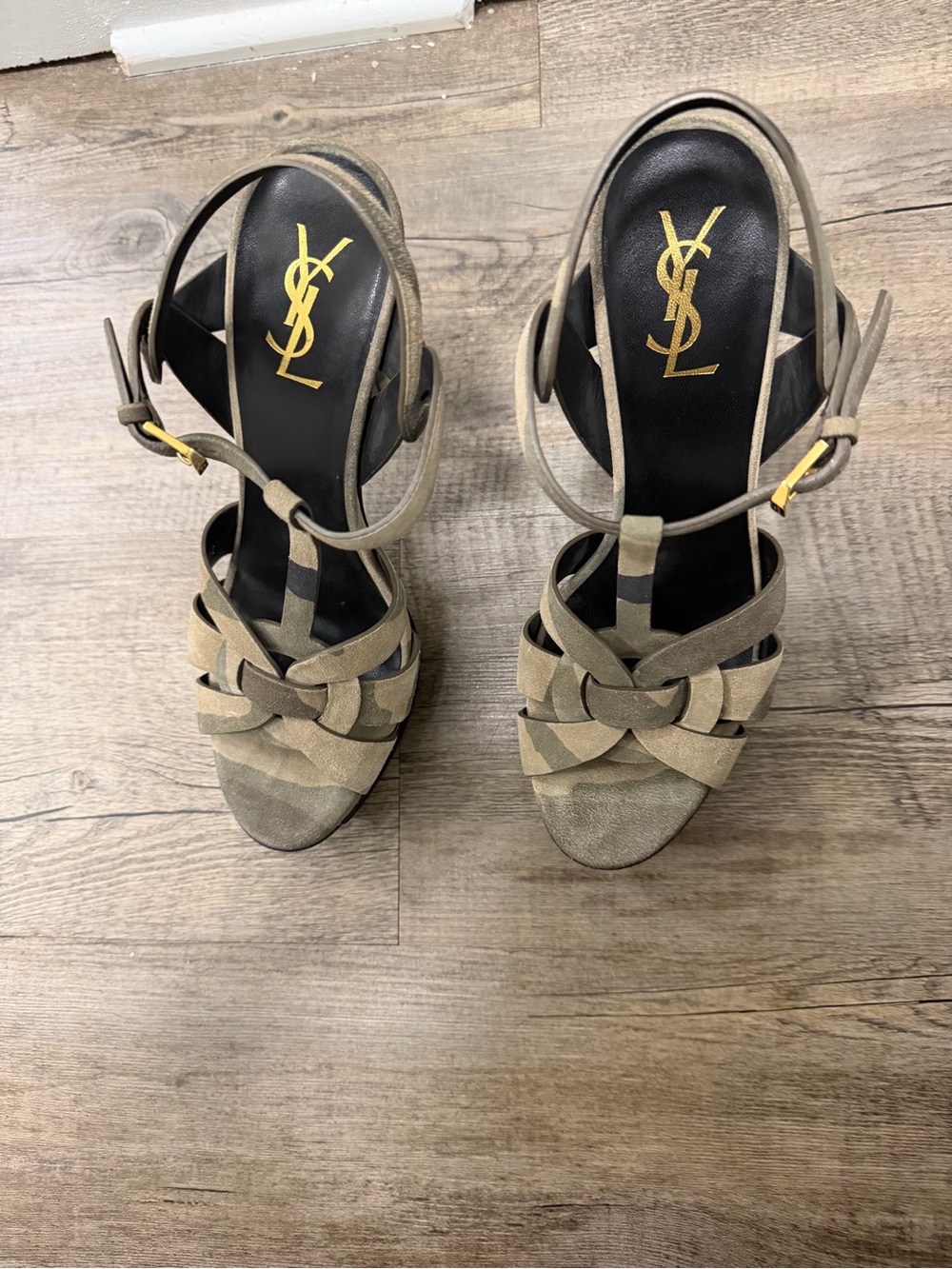 SOLD — YSL Olive Green Camouflage Suede Tribute Platform Sandals - Picture 5 of 8